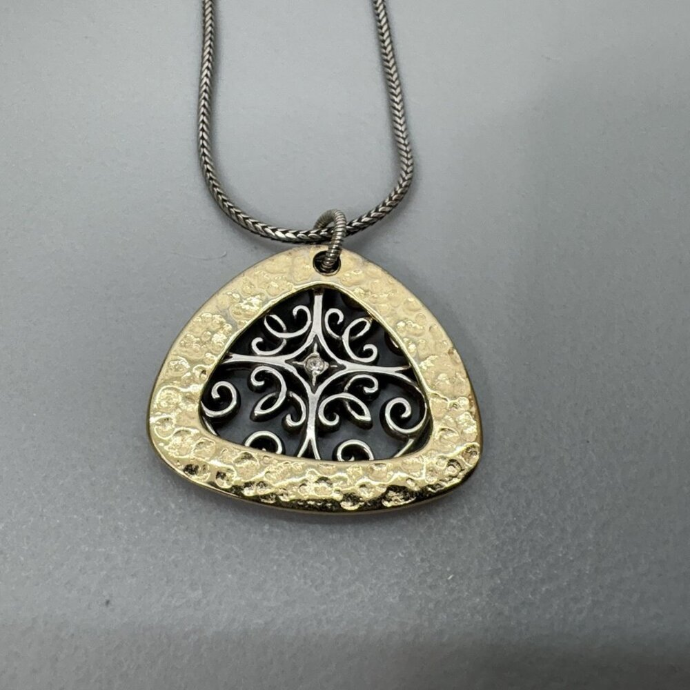 Brighton Highland Park Silver Gold Tone Hammered Medallion 18" Pendant Necklace